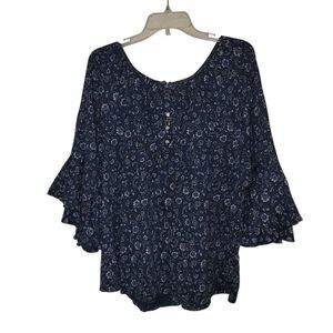 Chaps Blue and White Blouse Elegant Top